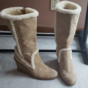 Coach Signature Suede and Shearling High Heel Boot